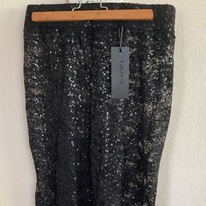 Grayse full length wide leg black lace and sequined pants, never worn
